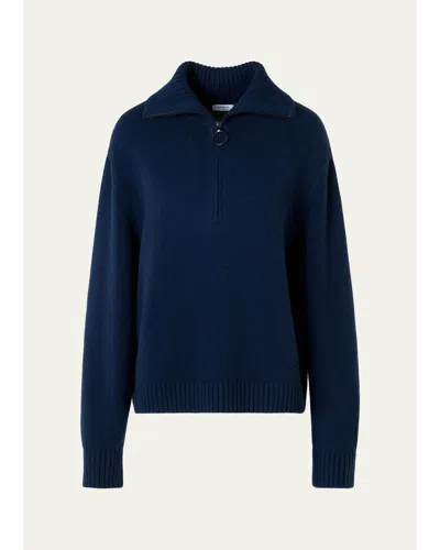 Akris Punto Chunky Yak Knit Half-zip Pullover In Blue