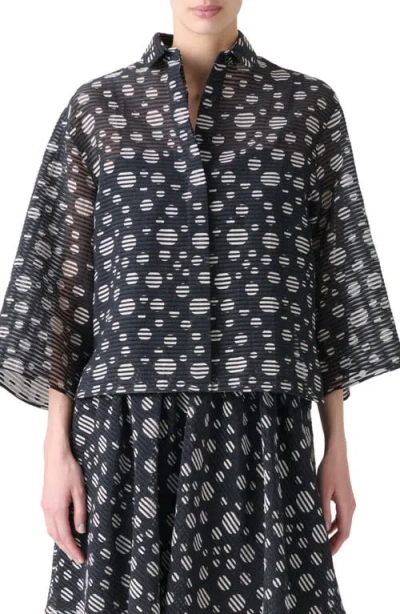Akris Punto Circle Print Burnout Stripe Boxy Shirt