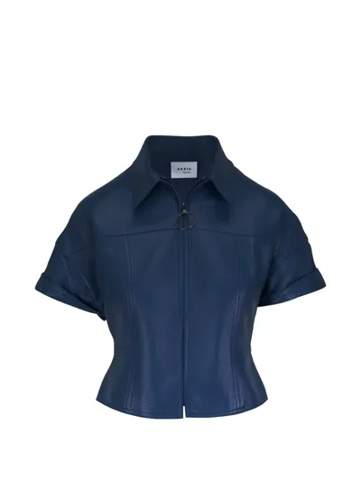 Akris Punto Collared Leather Zip Jacket In Blue