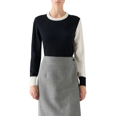 Akris Punto Colorblock Cool Virgin Wool Sweater In Black