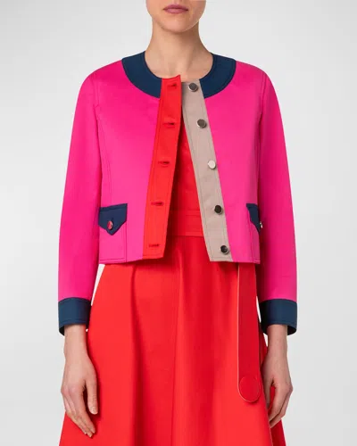 Akris Punto Colorblock Cotton Gabardine Crop Jacket In Multi