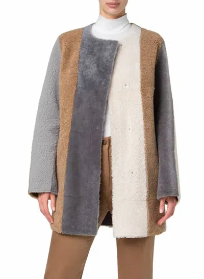 Akris Punto Colorblock Fur Coat In Multi In Gray