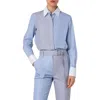 Akris Punto Colorblock Microstripe Cotton Batiste Button-up Shirt In Ink-sapphire-cream
