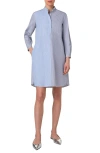 Akris Punto Colorblock Microstripe Long Sleeve Cotton Poplin Shirtdress In Ink-sapphire-cream