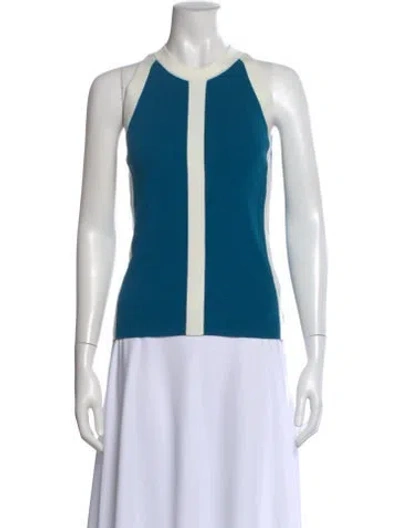 Pre-owned Akris Punto Colorblock Pattern Crew Neck Top In Blue