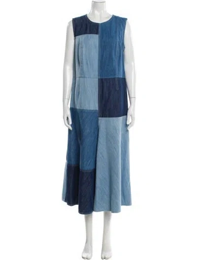 Pre-owned Akris Punto Colorblock Pattern Long Dress In Blue