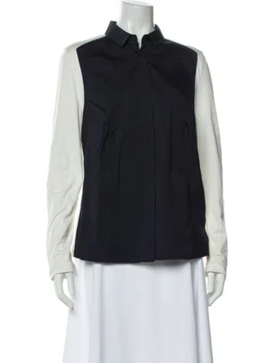 Pre-owned Akris Punto Colorblock Pattern Long Sleeve Blouse In Blue
