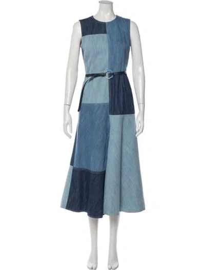 Pre-owned Akris Punto Colorblock Pattern Midi Length Dress In Blue