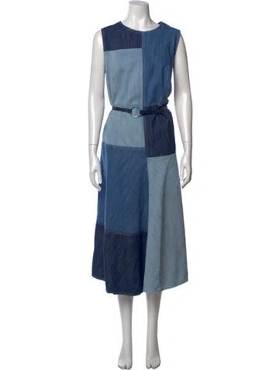 Pre-owned Akris Punto Colorblock Pattern Midi Length Dress In Blue
