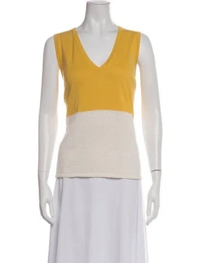 Pre-owned Akris Punto Colorblock Pattern V-neck Sweater In White