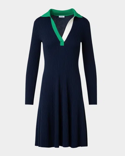 Akris Punto Colorblock Polo Knit A-line Dress In Navy-sea Green-cream