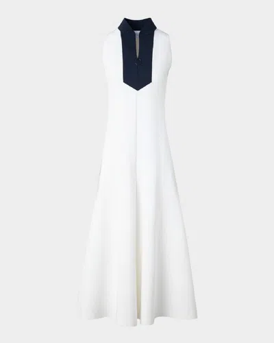 Akris Punto Colorblock Quarter-zip Sleeveless Jersey Midi Dress In Cream-navy