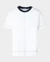 Akris Punto Colorblock Seamed Short-sleeve Cotton Jersey T-shirt In Cream-navy