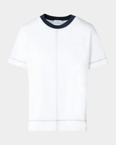 Akris Punto Colorblock Seamed Short-sleeve Cotton Jersey T-shirt In Cream-navy