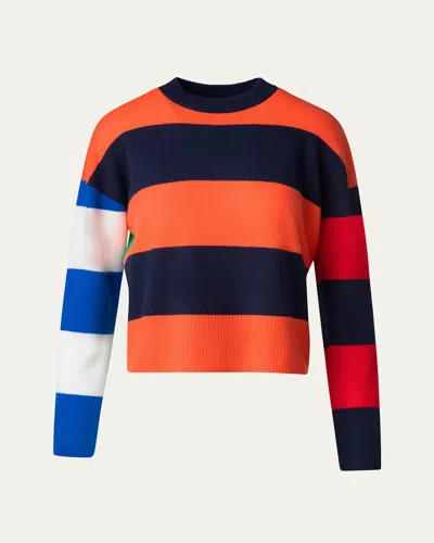 Akris Punto Colorblock Striped Boxy Cashmere-wool Sweater In Multicolor