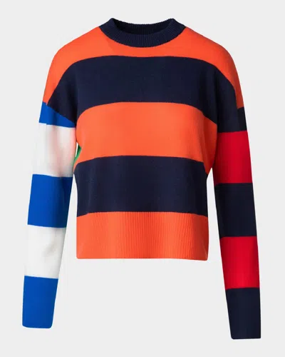 AKRIS PUNTO COLORBLOCK STRIPED BOXY CASHMERE-WOOL SWEATER