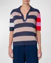 AKRIS PUNTO COLORBLOCK STRIPED KNIT POLO SWEATER