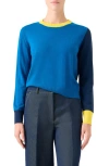 Akris Punto Colorblock Virgin Wool Sweater In Blue
