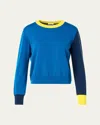 Akris Punto Colorblocked Wool Crewneck Sweater In Blue