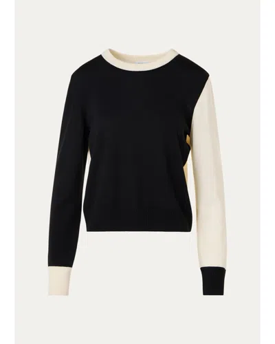 Akris Punto Colorblocked Wool Knit Sweater In Black/cream
