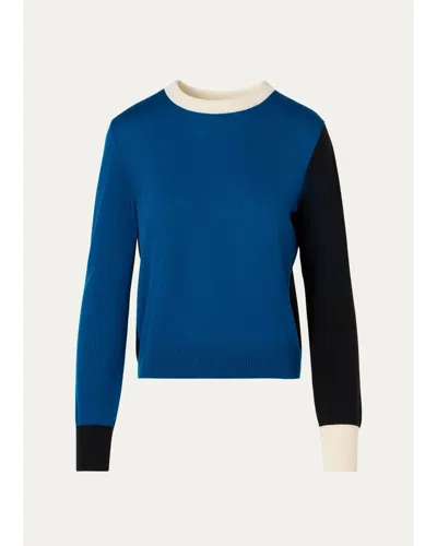Akris Punto Colorblocked Wool Knit Sweater In Uranus/black