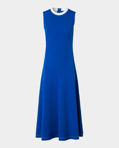 Akris Punto Contrast-neck Sleeveless Signature Jersey Midi Dress In Royal-cream