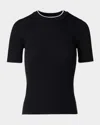 Akris Punto Contrast Piping Short-sleeve Rib Sweater In Black-cream