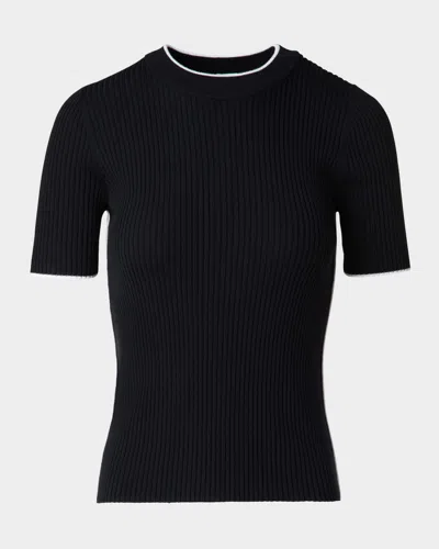 Akris Punto Contrast Piping Short-sleeve Rib Sweater In Schwarz