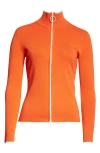 Akris Punto Contrast Trim Virgin Merino Wool Zip Front Cardigan In Orange/cream
