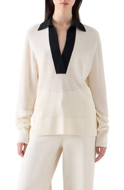Akris Punto Cool Virgin Wool Mesh Polo Sweater In Neutral