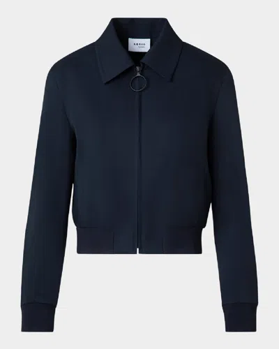 Akris Punto Cool Wool Collared Bomber Jacket In Navy