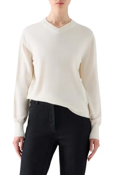 Akris Punto Cool Wool Relaxed Sweater In White
