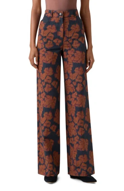 Akris Punto Coop Ikat Floral High Waist Cotton Blend Canvas Pants