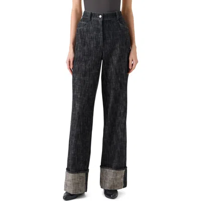 Akris Punto Cooper High Waist Cuffed Wide Leg Jeans In Black