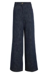 Akris Punto Cooper High Waist Wide Leg Cotton & Wool Blend Jeans In Black