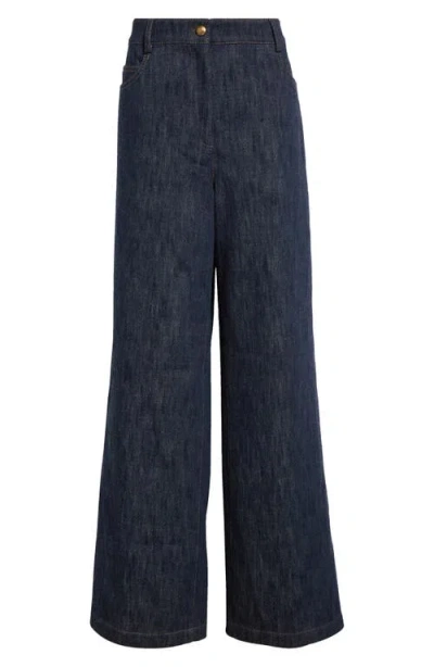 Akris Punto Cooper High Waist Wide Leg Cotton & Wool Blend Jeans<br /> In Black