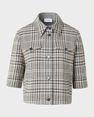 Akris Punto Cotton-blend Check Short Jean Jacket In Gray