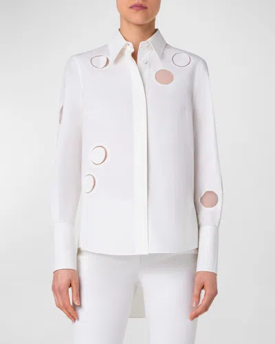 Akris Punto Cotton Poplin Blouse With Dot Cut Outs In Cream