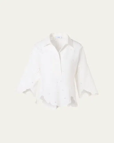 Akris Punto Cotton Poplin Scalloped Blouse In White