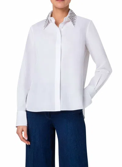 Akris Punto Cotton Poplin Shirt With Diamonds In White