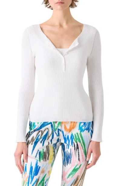 Akris Punto Cotton Rib Henley Sweater In White
