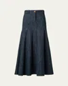 Akris Punto Cotton Wool Denim Midi Skirt In Navy Denim