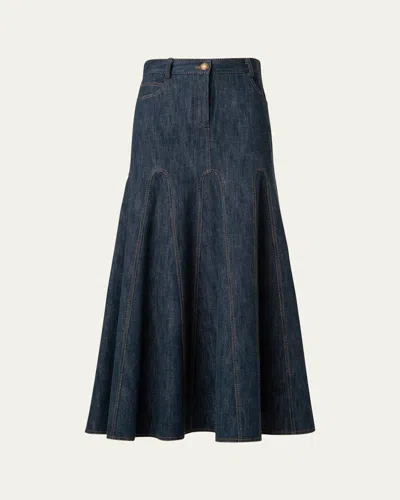 Akris Punto Cotton Wool Denim Midi Skirt In Navy Denim