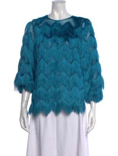 Pre-owned Akris Punto Crew Neck Three-quarter Sleeve Blouse In Blue