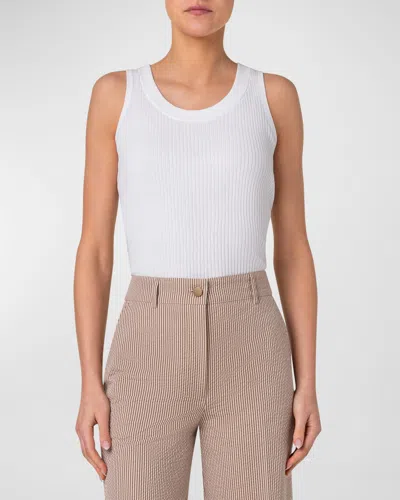 Akris Punto Crewneck Cotton Rib Tank Top In Cream