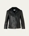 Akris Punto Crinkled Leather Jacket With Detachable Knit Collar In Black