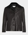 Akris Punto Crinkled Leather Jacket With Detachable Knit Collar In Black