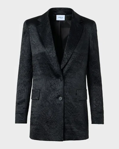 Akris Punto Crinkled Satin Single-breasted Blazer Jacket In Gray