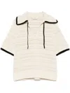Akris Punto Boxy Knit Cotton Crochet Polo Top In Neutrals