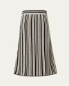 Akris Punto Crochet Knit Stripe Cotton Flared Midi Skirt In Black-cashew